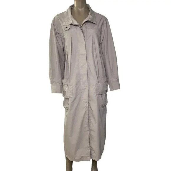 Time Collection Lightweight Pleated Long Trench Coat Women Size 8 Tan Oversized - Picture 1 of 16